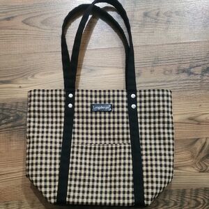 Longaberger Gingham Checkered‎ Campcore Country Mini Tote Bag Black Tan